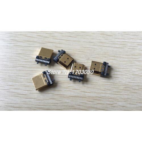 5Pcs Gold Tone Housing Solder Type Male 19Pins HDMI Connectors