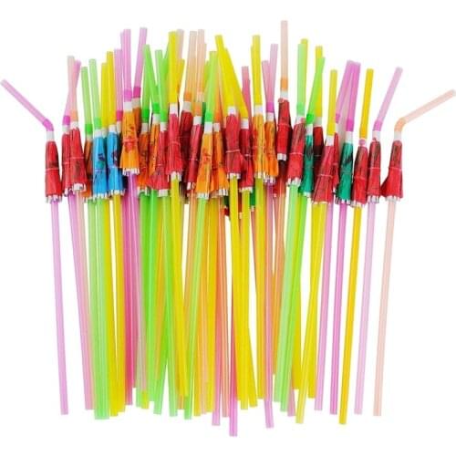 50 Umbrella Parasol Drinking Straws, Hawaiian Beach Cocktail Luau Party Decorations Supplies