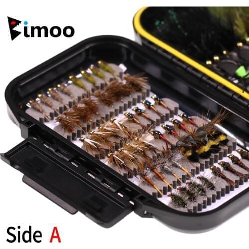 Bimoo Fishing Fly Starter Set - 64pcs Fishing Lures Dry Wet Nymph Streamer Fishing Fly for Trout Fishing