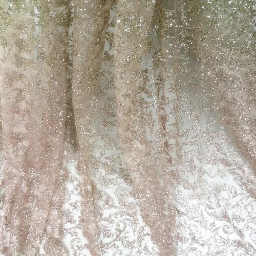 GLace 1M/lot Champagne pink gradient colour bronzed glitter mesh fabric for womens dress wedding background decoration TX1159