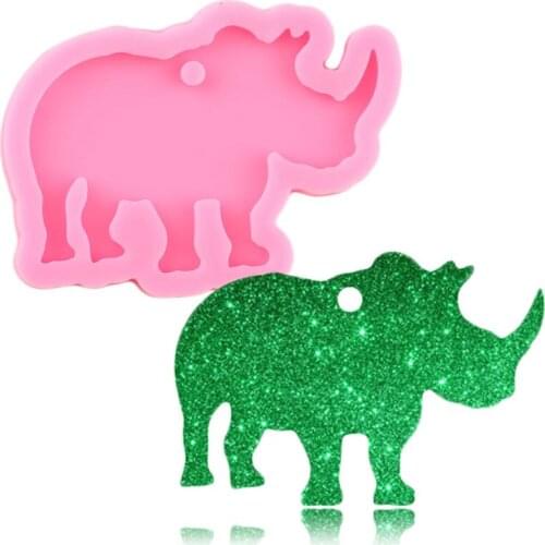 Shiny Rhinoceros Shape Silicone Mold Keychain Making Molds Pendant Clay Resin Mould Necklace Jewelry Epoxy Crafting Moulds