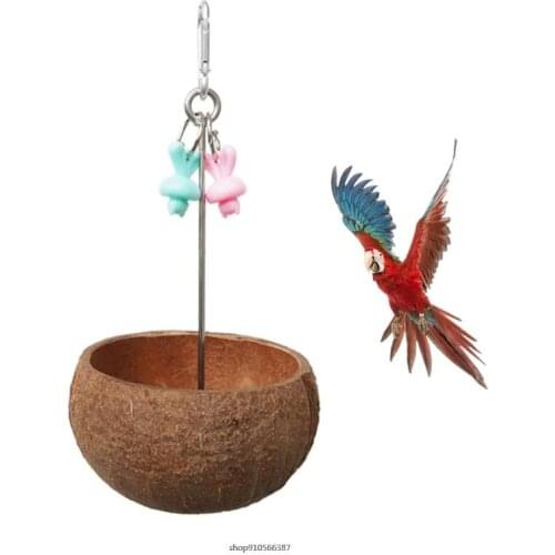 Bird Food Dish Natural Coconut Shell Parrot Feeding Bowl Hanging Food Cups with Hook Swing Toy for Small to Medium Birds au4 21