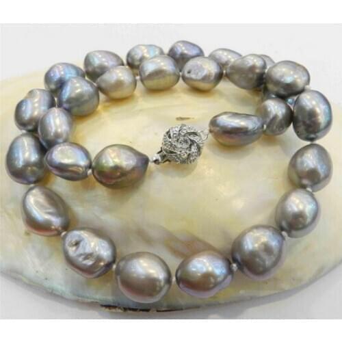 LARGE 10-11MM SILVER GRAY REAL BAROQUE CULTURED PEARL NECKLACE