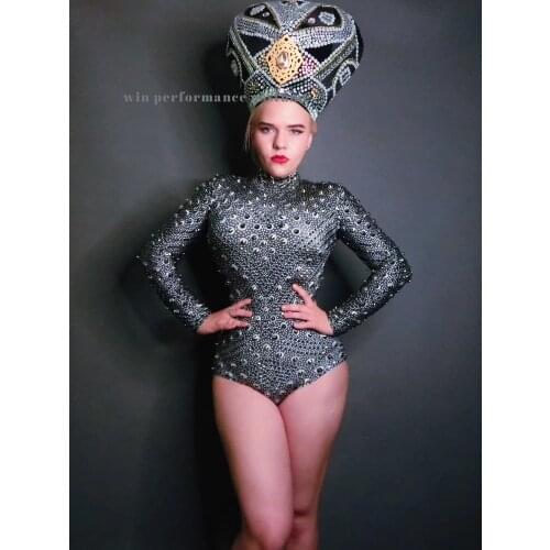 Black rhinstone sexy bodysuit women singer stage wear outfit nightclub show stretch leotard party dance performance cheer rave