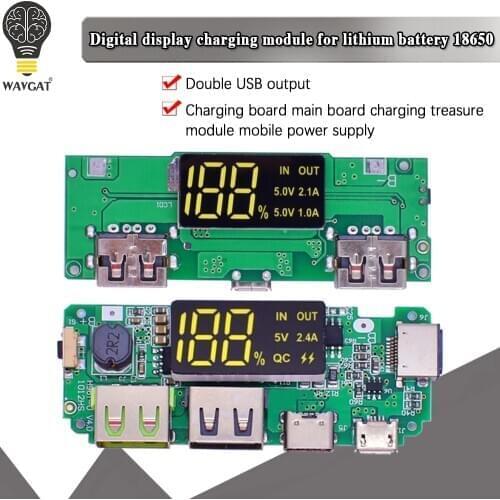 Dual USB 5V 2.4A Micro/Type-C LED USB Mobile Power Bank 18650 Charging Module Lithium Battery Charger Board Circuit Protection