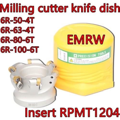 EMRW milling cutter disk 6R-50-4T 6R-63-4T 6R-80-6T 6R-100-6T Insert RPMT1204 Free shipping