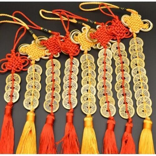 Fengshui Lucky Chinese Manual Knot Charms Ancient Ching Copper Coins Mascot Prosperity Protection Good Fortune Home Car Decor