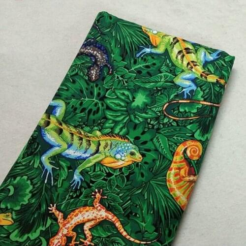 Vivid Digital Printing Green Leaf Colorful Lizard Printed Cotton Fabric 50x105cm Animal Fabric Patchwork Cloth Bag Party Home De