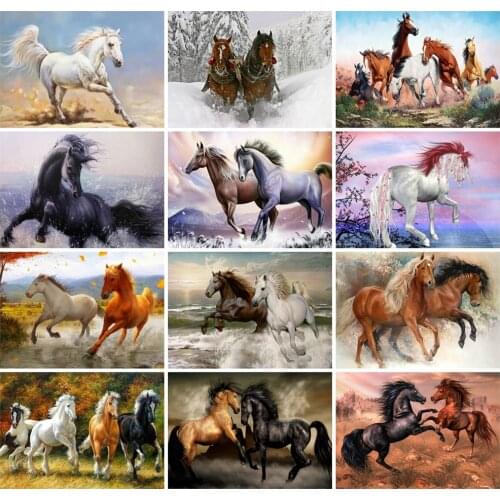 Huacan 5d Diamond Painting Kits Full Horse Farmhouse Home Decor Mosaic Animal Embroidery Handmade Giftr