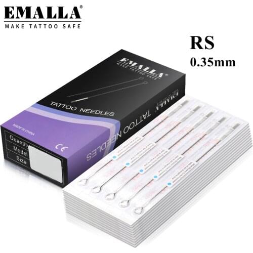 EMALLA 50PCS 0.35mm 3/5/7/9/11/14RS Tattoo Needles Disposable Assorted Sterile Round Shader Needles for Kits Tattoo Supplies