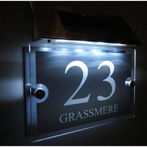 House number Personalised! Modern House Signs Plaques Door Numbers 1-9999 Street Name Solar Light LED Door sign