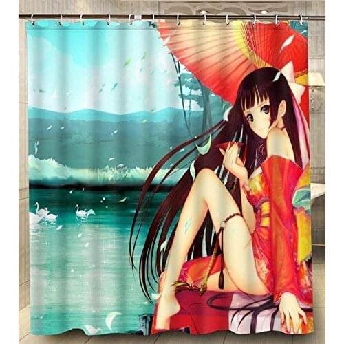 Alexander Bathroom Products Polyester Fabric Hentai Anime Girl Rain Laker Hot Shower Curtains
