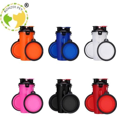 Bonzerpet 2 In 1 Pet Feeder Travel Water Bottle Foldable Dog feed Bowl Drink Food Storage Container Outdoor Portable Cup
