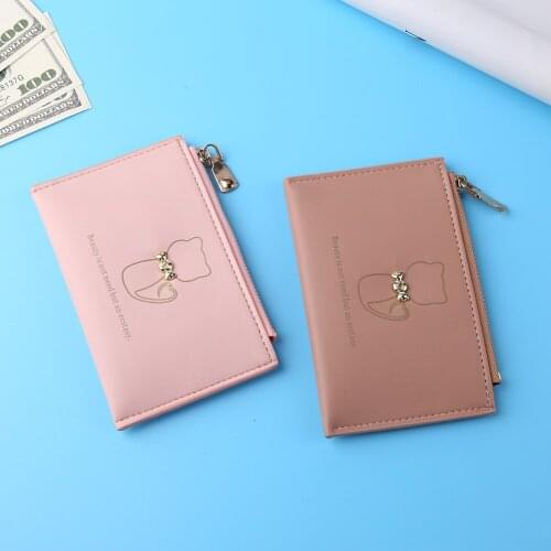 Cat Printing Credit Card ID Card Multi-slot Card Holder Women PU Small Wallet Case Pocket Bank Card Holder with Zipper Purse New