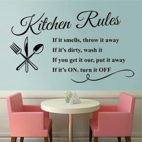 Kitchen Rules Wall Decal Removable Kitchen Quote Wall Sticker Restaurant Decor Mural Removable DK-64