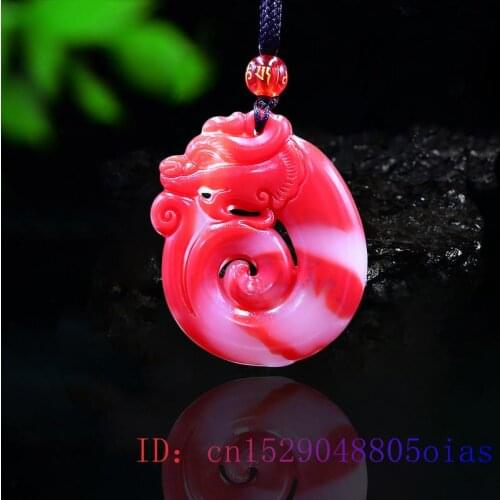 Jade Dragon Pendant Gifts Carved Necklace Fashion Double sided Chinese Charm Amulet Jadeite Red Jewelry Natural