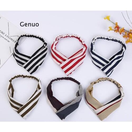 Girls Stripe Hit Color Atmosphere Simple Fabric Cross Hairband Headband Women Turban Accessories Elastic Band Hair Band Hair Tie