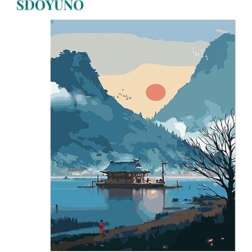 SDOYUNO 60x75cm Oil Painting By Numbers DIY Scenery Paint By Numbers On Canvas Frameless Landscape Digital Hand Painting Decor