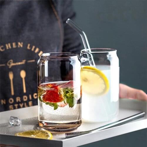570ml Nordic Minimalist Glass Cup Transparent Drinking Utensil with Straws Milk Beer Cola Juice Cold Drink Cups Handmade Can Set