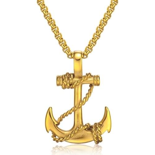 European American Fashion Accessories Jewelry 2021 Trend Stainless Steel Golden Necklaces Men Anchor Shaped Cross Pendant