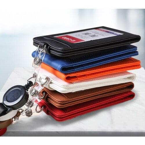 Fashion Neck Strap Lanyard Leather Card Holder Wallet Bank ID Credit Card Holder Doctor Nurse Work Badge Holder with Lanyard