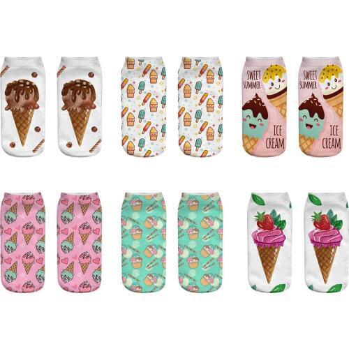 Funny Unisex Art Socks Women 3D Printed French fries/burger Ankle Socks Cotton Art Short Socks women Men Length 21cm style-2