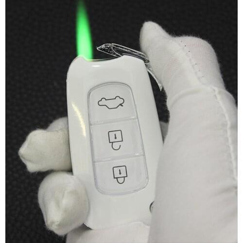 2020 New Torch Turbo Jet Lighter Butane Gas Inflated Cigar Creative Car key Lighter Cigarette Metal Green Fire Windproof Lighter