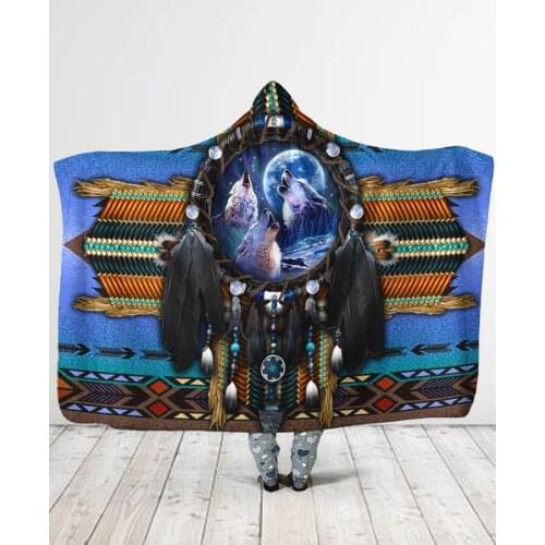 Plstar Cosmos Birds Feather/Native/Buffalo Head Motifs Hooded Blanket 3D full print Wearable Blanket Adults men women style-11