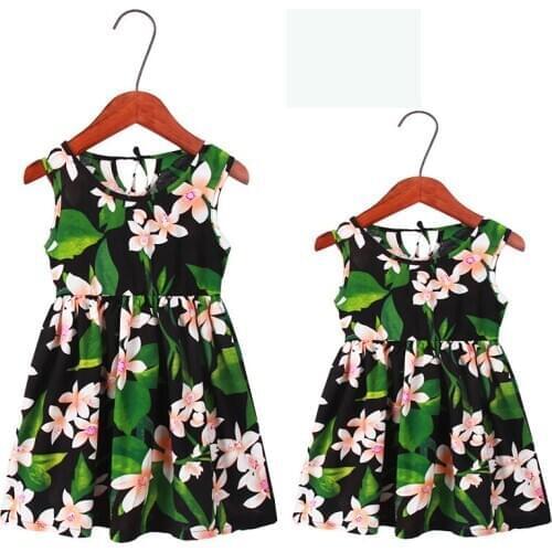 Mom and Daughter Matching Clothes Casual Beach Dresses Solid Mother Girls Family Outfits 100% Pure Cotton Cute Summer Clothing