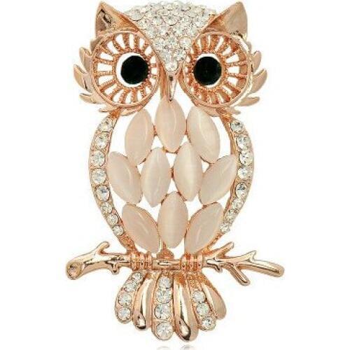 OneckOha Garment Accessories Opal Owl Brooch Pin Rhinestone Brooch Pin