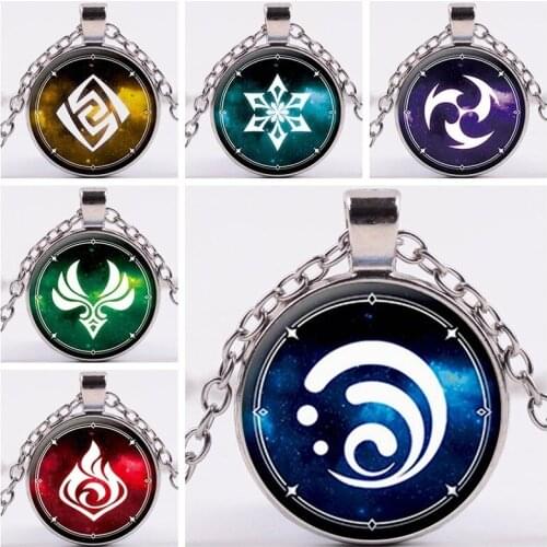 Wholesale 15 Pcs Genshin Impact Eye of God Necklace Chinese Anime Seven Element Round Glass Pendant Neck Accessory for Men Women
