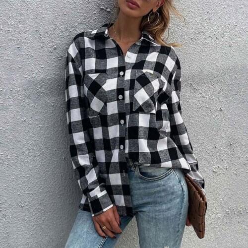 2021 Autumn Plaid Shirt Women Long Sleeve Button Up Shirt Women Casual Blouse Women Ladies Shirt For Women