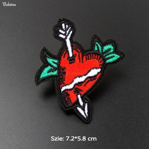 Red Heart Size 7.2*5.8 cm Patches Iron on Embroidered Stripes on clothes Hippie Badges Applique Stickers DIY Patchwork