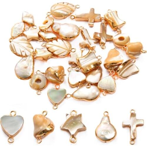 1PC Double Hole Connector Charms Natural Freshwater Shell Pendants for Jewelry Making DIY Earrings Necklace Accessories