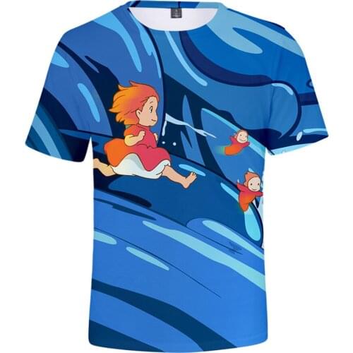 Casual 3D Printed T-shirt Anime Ponyo On The Cliff Men And Women Tees Fashion Hip Hop Streetwear Hot Popular Boys Girls T Shirts