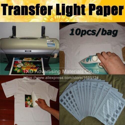 Premium quality 10PCS Sheets T-Shirt A4 Iron On Inkjet Heat Transfer Paper For Light color Fabrics Cloth