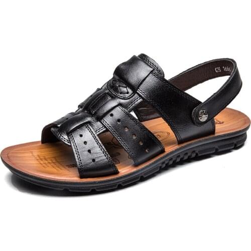 NEW Men Sandals Fashion Solid Color Leather Men Summer Shoes Casual Comfortable Open Toe Sandals Soft Beach Footwear for Male