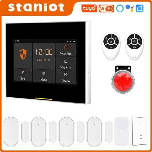 Staniot Tuya Remote Control Smart Wireless WiFi GSM Home Burglar Security Alarm System Kits Working with Alexa and Google
