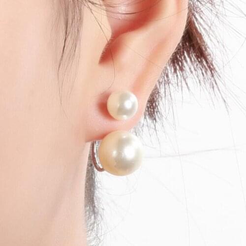 SMJEL Trendy Double Sided Earings Fashion Pear Women Ear Jewelry Crystal Ball Stud Earrings Simulated Pearl Earrings Brincos
