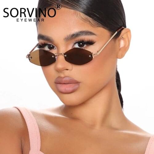 SORVINO Fashion Small Rimless Retro Sunglasses 90s Women/Men Red Frameless Hexagon Ocean Lens Sun Glasses UV400 Shades
