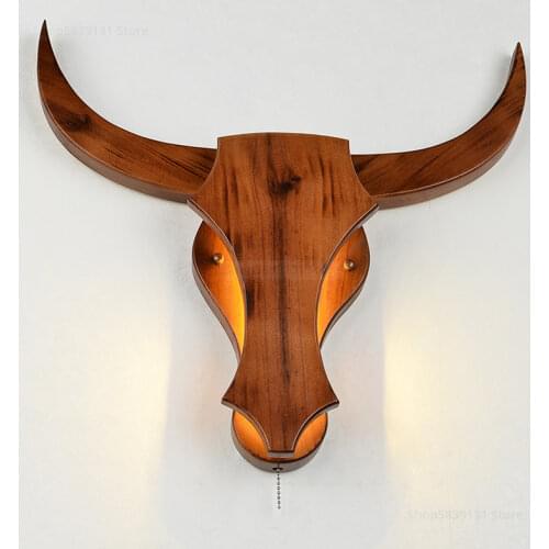 Modern Loft Industrial Retro Wall Lamps for Living Room Led Wall Light Wood Cow Animal Restaurant Bar Sconce Wall Decor Lights