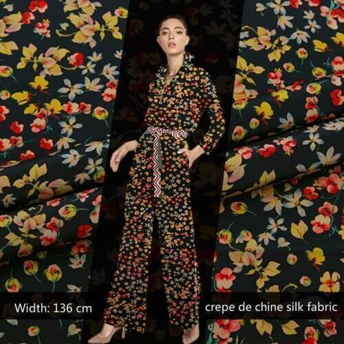 Printed Gambiered Canton Gauze mulberry silk crepe de chine fabric 136 cm width 14 mm soft shirt dress pants undershirt fabric