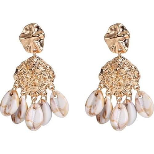 UAM Vintage Fashion Women Jewelry Gold Irregular Geometric Round Metal Earrings For Girls Shell Earrings New Retro Earrings Gift