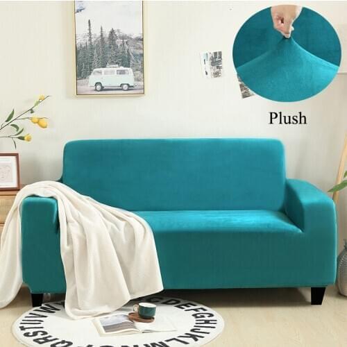 Solid Color Plush Thicken Elastic Sofa Cover Universal Sectional Slipcover 1/2/3/4 Seater Stretch Couch Cover for Living Room