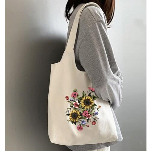 Vintage Totes Women Large-capacity Shoulder Bag Cottagecore Aesthetics Printed Harajuku Vegan Canvas Casual Shopping Bags Girls