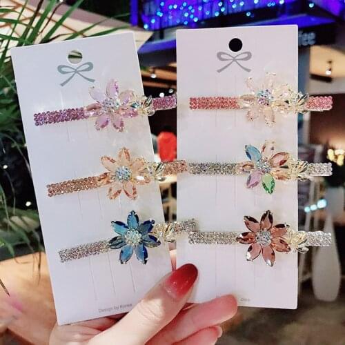 Rhinesto Flower Barrettes Hairpins Hair clips Geometric Fashion Korean Lady Girl Head wear Accessories Wholesale Gifts Party