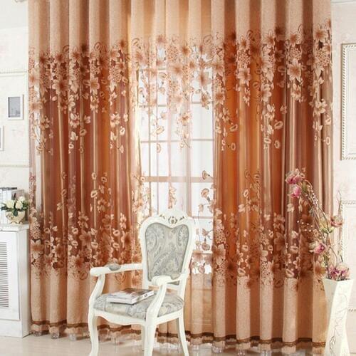 1pc Luxurious Curtain Floral Upscale Jacquard Yarn Curtains for Living Room Bedroom Decor Tulle Voile Door Window Curtains