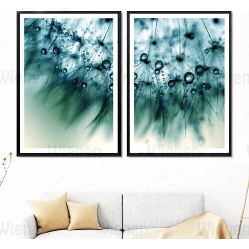 Green Abstract Dandelion Water Drops Wall Art Canvas Painting Modern Posters And Prints Wall Picture Living Room Home Decoration
