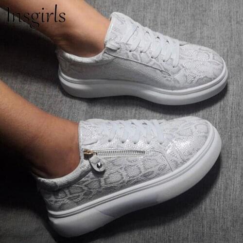 Womens Sport Shoes 2021 Autumn New Low Top Round Toe Ladies Animal Print Zipper Comfy Casual Sneakers Large-Sized Flats 35-42