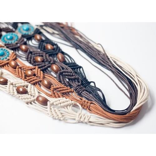 KASURE Womens Offwhite Wait Belt Bohemian Handmade Braided Belts Exquisite Turquoise Luxury Female Waistbelts Dress Decoration